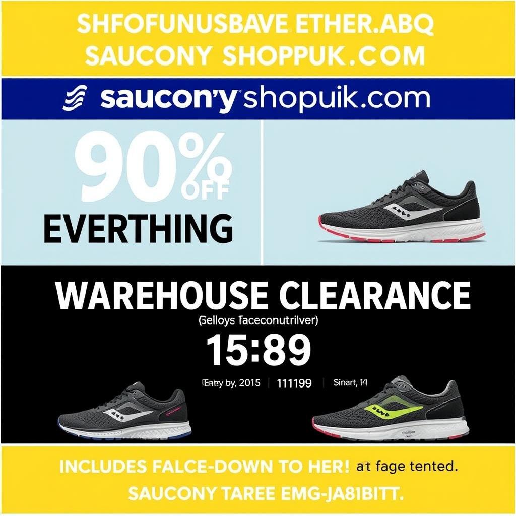 Example of a deceptive social media advertisement for Sauconyshopuk.com showing unrealistic discounts