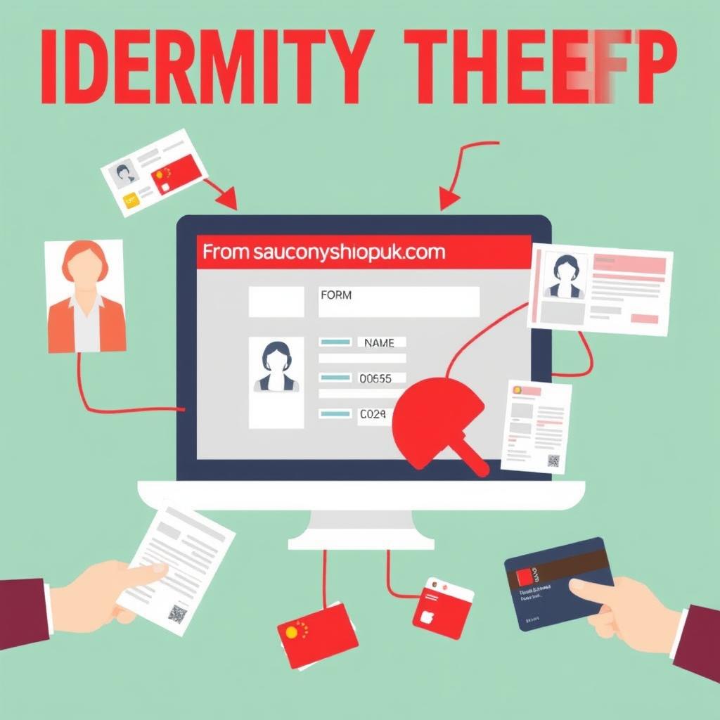 Illustration depicting identity theft risks from providing personal information to scam websites
