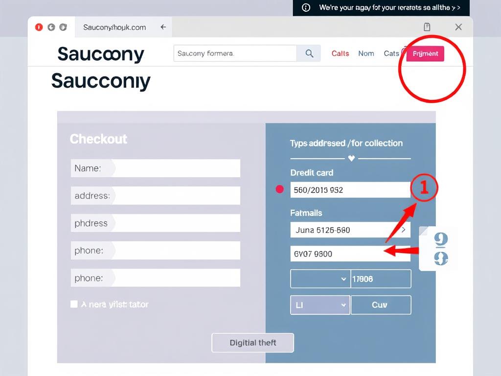Illustration of personal data being collected through a fake checkout form on Sauconyshopuk.com